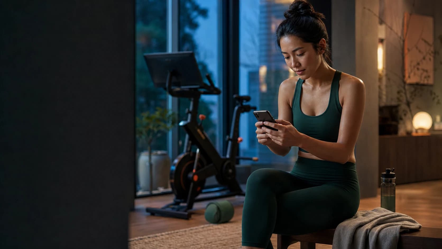 運動後にスマートフォンで購入を完了する顧客