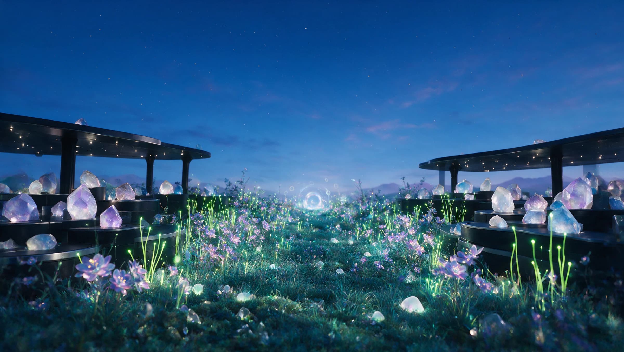 生物发光花园穿过黑色未来商业展厅