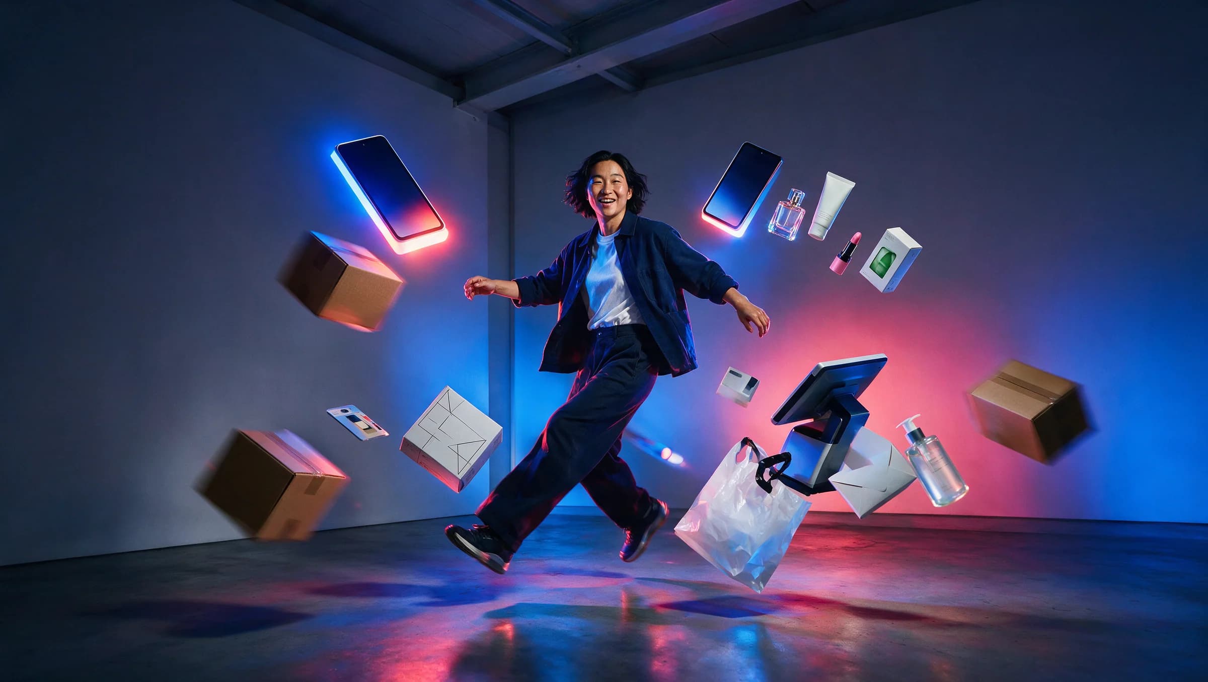 A founder working across products, fulfillment, and retail touchpoints